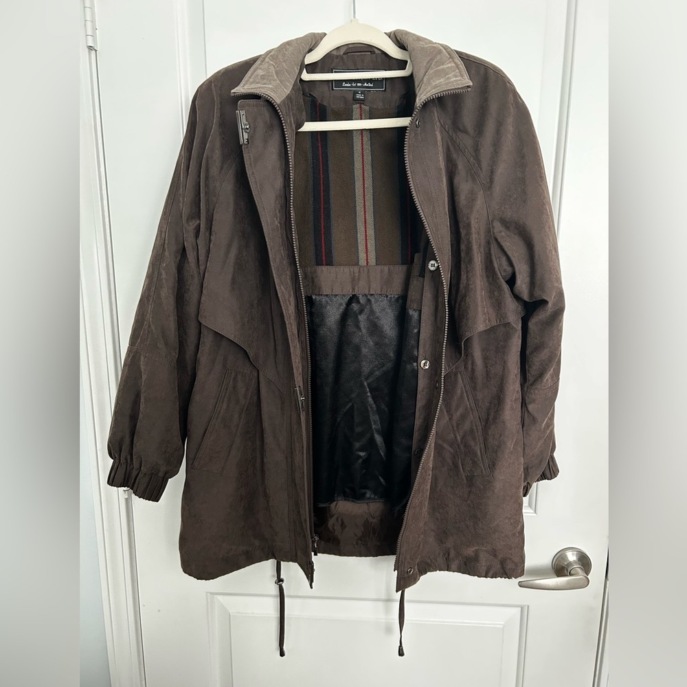 Fleet Street Ltd. Chocolate Brown Parka Jacket Striped Lined Pockets Eclectic